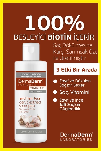 Dermaderm Saç Dökülmesine Karşı Biotin Ve Keratin Içeren Sarımsak Özlü Şampuan 250ml. - 2