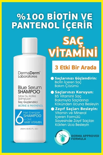 Dermaderm Saç Dökülmesine Karşı Biotin ve Mavi Su Katkılı Pantenol Şampuan 250 ml. - 2
