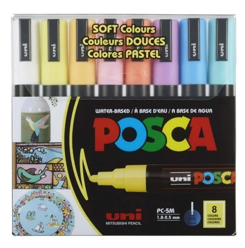 Uniball Posca Su Bazlı Markör Kalem Seti 0.9-1.3 Soft Renkler 8Li ürün görseli 1