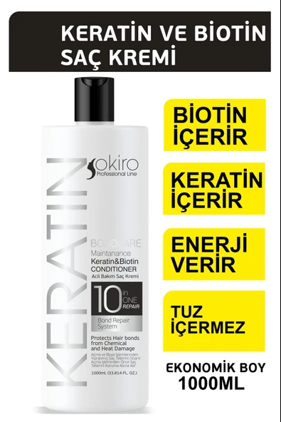 Okiro Besleyici Onarıcı ve Güçlendirici Keratin ve Biotin İçeren Saç Bakım Kremi 1000 ml.