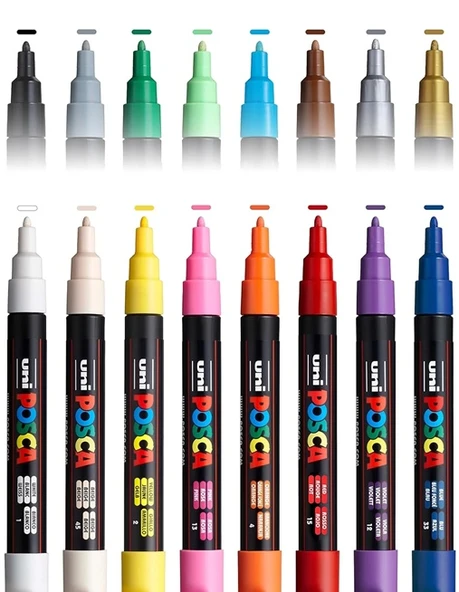 Uniball Posca Su Bazlı Markör Kalem Seti 0.9-1.3 16Lı ürün görseli 1