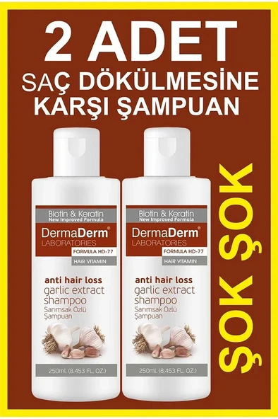 Dermaderm 2 Adet Saç Dökülmesine Karşı Biotin ve Keratin İçeren Sarımsak Özlü Şampuan 2 x 250 ml