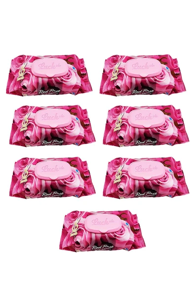 7 Paket Red Rose Islak Havlu Mendil 90 Adet Kapaklı Gül Kokulu - 1