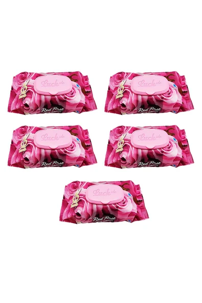 5 Paket Red Rose Islak Havlu Mendil 90 Adet Kapaklı Gül Kokulu - 1