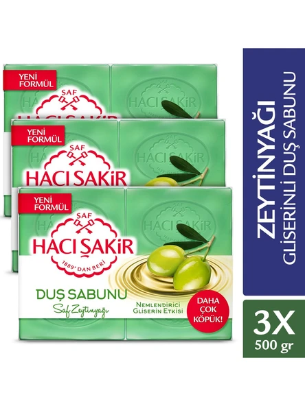 Hacı Şakir Zeytinyağı Gliserinli Saf Zeytinyağı Duş Sabunu 4x125 gr x 3 Adet