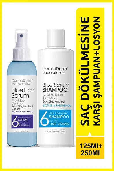 Dermaderm Saç Dökülmesine Karşı Biotin ve Pantenol İçeren Mavi Saç Serumu 125ml. ve Mavi Su Katkılı Pantenol Şampuan 250 ml. - 5