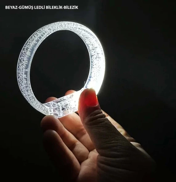 CEYLAN ADAM  Beyaz-Gümüş Led Işıklı Baskı Yapılabilen Pilli Bileklik Bilezik 1,5 cm Genişlik - 2