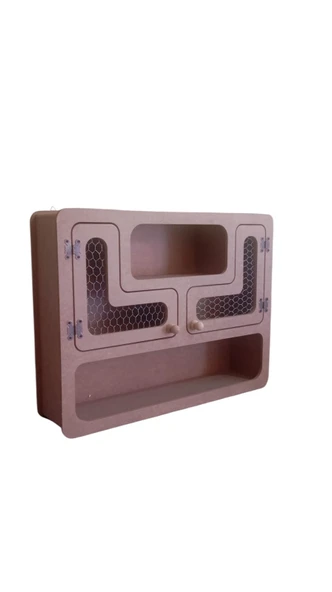 MDF Dekoratif Çift Tel Kapaklı, Çok Bölmeli Kahve Köşesi Raf - Çok Amaçlı Raf - Dekoratif Raf - 3