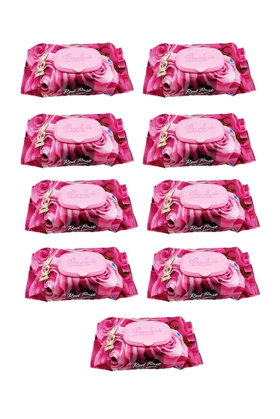 9 Paket Red Rose Islak Havlu Mendil 90 Adet Kapaklı Gül Kokulu - 1