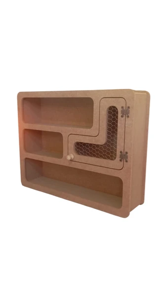 MDF Dekoratif Tel Kapaklı, Çok Bölmeli Kahve Köşesi Raf - Çok Amaçlı Raf - Dekoratif Raf