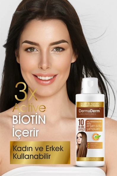 Dermaderm Argan Yağı Keratin Biotin İçerikli Güçlendirici Hızlı Onarıcı Saç Bakım Şampuanı 250 ml. - 3