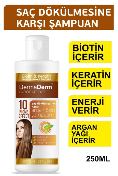 Dermaderm Argan Yağı Keratin Biotin İçerikli Güçlendirici Hızlı Onarıcı Saç Bakım Şampuanı 250 ml.