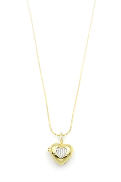 Taşlı Kalp Kolye - Altın