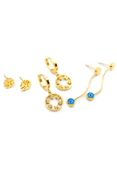 6'lı Yonca Küpe - Altın - 2