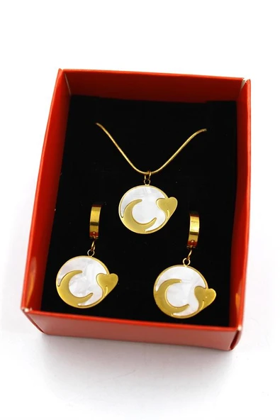 Hilal Kalp Set Kolye - Altın - 2