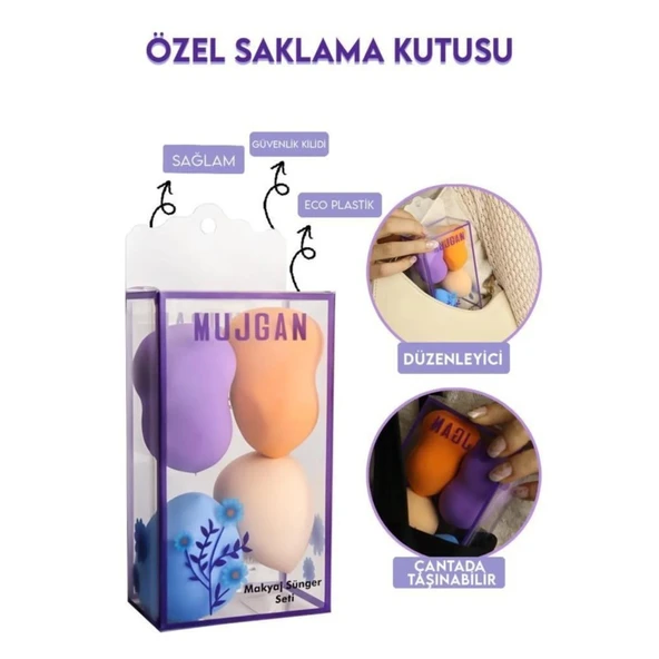 Tatlı Armut Görünümlü 4 Adet Makyaj Süngeri Şık Bakım Seti - Resim 5