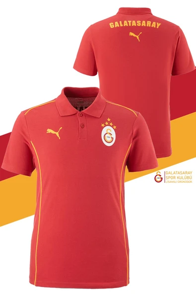 Galatasaray Orijinal Lisanslı Polo Yaka Kırmızı Antrenman 5 Yıldızlı T-Shirt Gs Aslan Baskılı Hediyelik Ahşap Kutulu - Resim 2