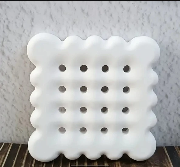 Beyaz Beton Delikli Bardak Altlığı 2 Li