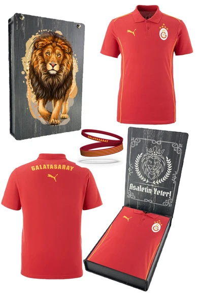 Galatasaray Orijinal Lisanslı Polo Yaka Kırmızı Antrenman 5 Yıldızlı T-Shirt + Bileklik Set Hediyelik Ahşap Kutulu ürün görseli