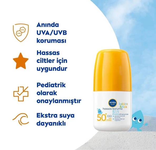 Nivea Bebek Ve Çocuk Hassas Koruma Güneş Koruyucu Roll-on Spf50+ 50 Ml - 3