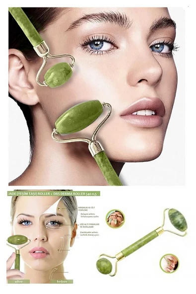Profesyonel Jade Roler 2'Li Yeşim Taşı Cilt Bakım Taşı Gençleştirme Yüz Masaj Aleti A kalite ürün görseli 1