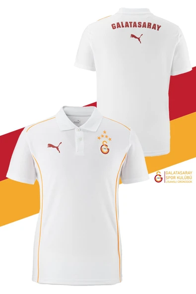 Galatasaray Orijinal Lisanslı Polo Yaka Beyaz Antrenman 5 Yıldızlı T-Shirt + Şal Kaşkol Set Hediyelik Ahşap Kutulu - Resim 2