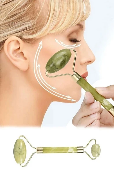 Profesyonel Jade Roler 2'Li Yeşim Taşı Cilt Bakım Taşı Gençleştirme Yüz Masaj Aleti A kalite - Resim 2