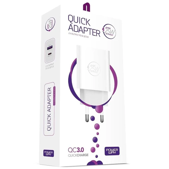 Powerway HW25 Usb 3.0 / Type-C 25W 3.0 A Hızlı Şarj Aleti Başlığı PD25W - Resim 2