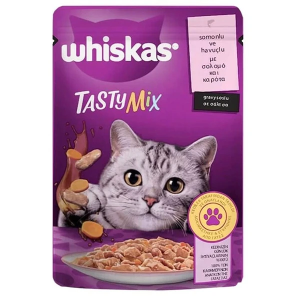 Whiskas Pouch Tasty Mix Sos İçinde Somonlu ve Havuçlu Yetişkin Kedi Konservesi 85gr ürün görseli 1