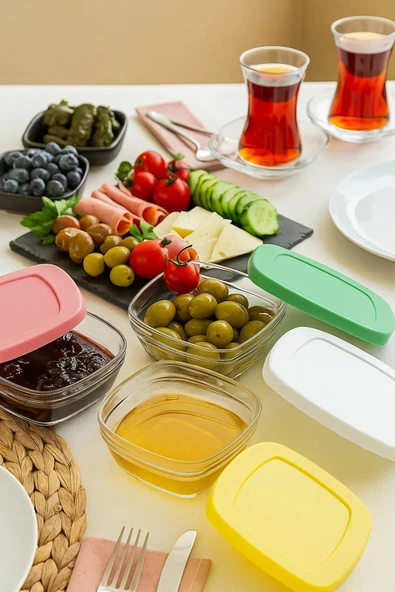 Tilbe Home 4'lü Kapaklı Cam Kase Seti Pudding Saklama Kabı 310cc Kahvaltılık Organizer Piknik Seti Kahvaltılık - Resim 2