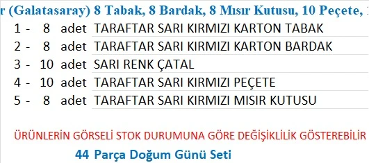 Taraftar Sarı Kırmızı 8 Tabak, 8 Bardak, 8 Mısır Kutusu, 10 Peçete, 10 Çatal - Resim 2