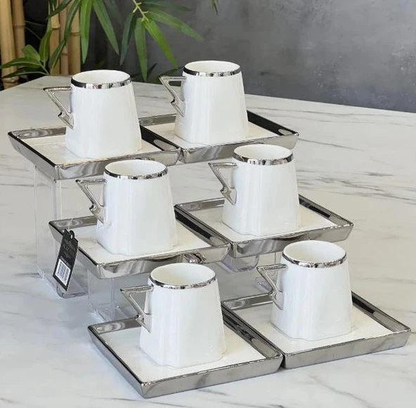 Acar Camillo 6 Kişilik Kahve Fincanı Takımı Silver - 90 ml HXF-05921 - 2