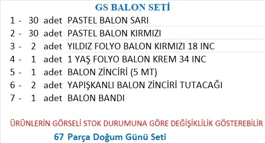 TARAFTAR SARI, KIRMIZI 60 ADET BALON 2 ADET YILDIZ, 1 YAŞ KREM FOLYO BALON SETİ - Resim 2
