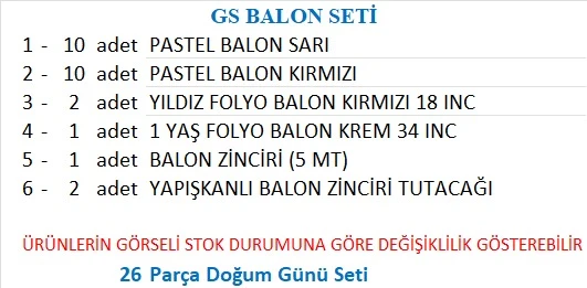 TARAFTAR SARI, KIRMIZI 20 ADET BALON 2 ADET YILDIZ, 1 YAŞ KREM FOLYO BALON SETİ - Resim 2