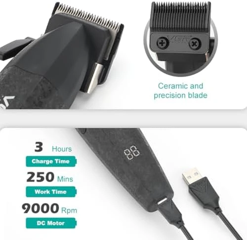 VGR V-640 Profesyonel Saç Kesme Makinesi – 9000 RPM, Paslanmaz Çelik, USB Şarj - 5