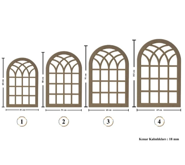 Ahşap MDF Boyanabilir Dekoratif 4 lü Duvar Aynası