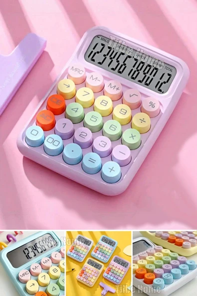 Tilbe Home Yeni Nesil Hesap Makinesi Renkli Tasarım -Şeker Mor Renkli Okul İş Ofis 12 Haneli LED Ekranlı Q6