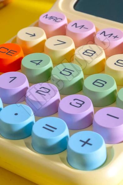 Tilbe Home Yeni Nesil Hesap Makinesi Renkli Tasarım - Şeker Sarı Renkli Okul İş Ofis 12 Haneli LED Ekranlı Q6 - 4