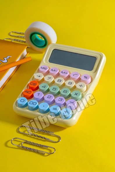 Tilbe Home Yeni Nesil Hesap Makinesi Renkli Tasarım - Şeker Sarı Renkli Okul İş Ofis 12 Haneli LED Ekranlı Q6 - 3
