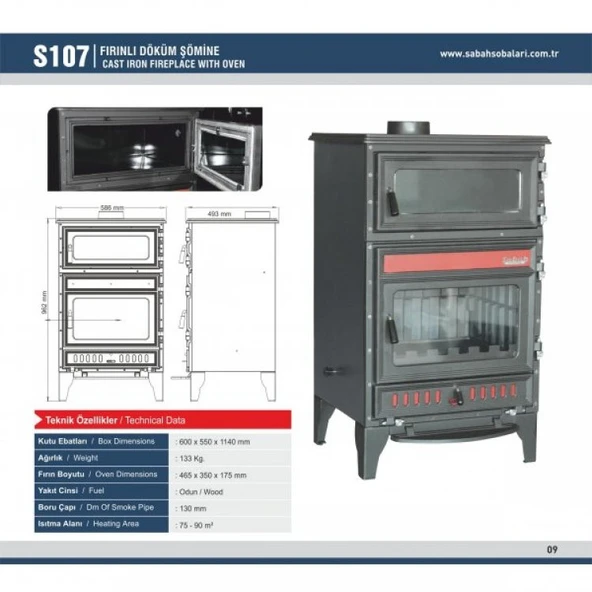 SABAH S107 3D 3 CAMLI DEMİRDÖKÜM ŞÖMİNE KUZİNELİ UYUYAN SOBA - 2