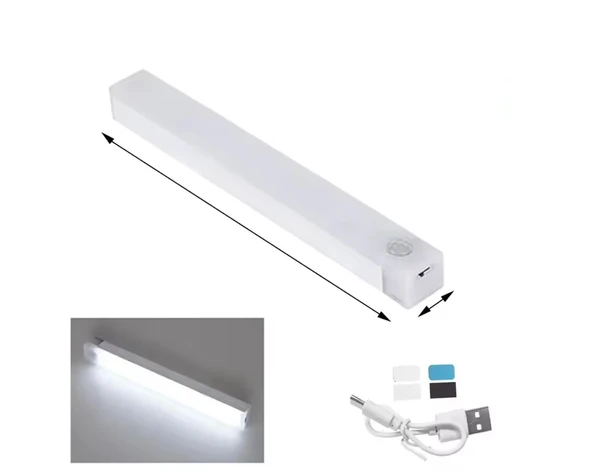 20 CM BEYAZ IŞIK HAREKET SENSÖRLÜ DOLAP İÇİ ÇALIŞMA MASASI MUTFAK TEZGAH ALTI USB LED IŞIK