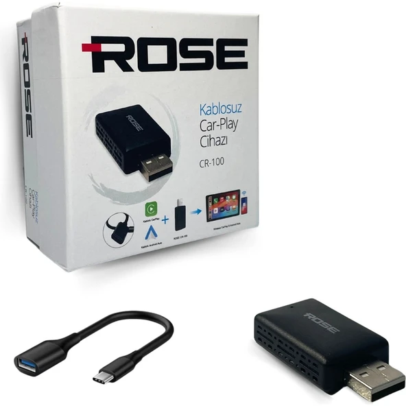 Rose Mini Kablosuz Carplay USB ve Type-C Uyumlu Araç Multimedya Adaptörü ürün görseli 1