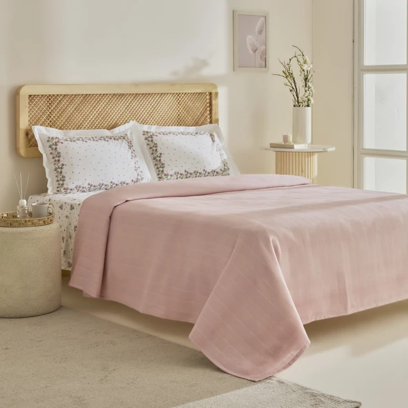 Karaca Home Roshell %100 Pamuk Tek Kişilik Pike Takımı Pudra - Resim 4