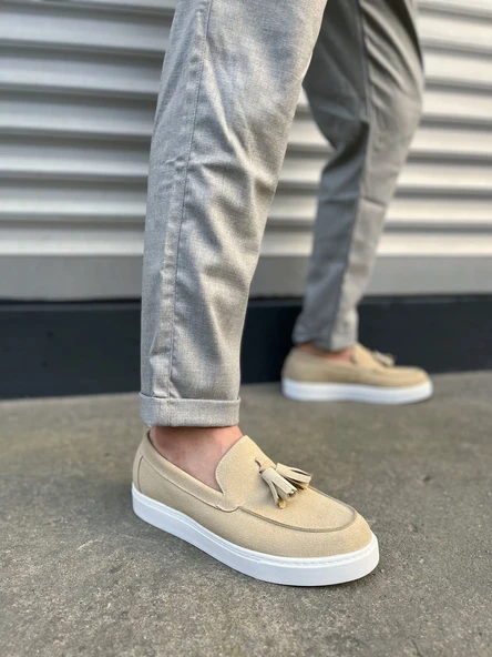 JET-153 Bloom Bağcıksız Püsküllü Süet Erkek Günlük Spor Klasik Ayakkabı SBT - Krem ürün görseli