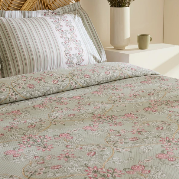 Karaca Home Empres %100 Pamuk Tek Kişilik Pike Takımı Adaçayı - Resim 6