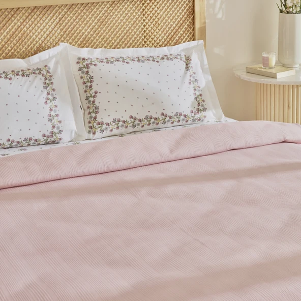 Karaca Home Roshell %100 Pamuk Çift Kişilik Pike Takımı Pudra - Resim 5