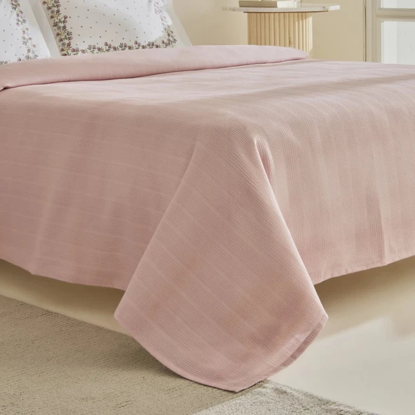 Karaca Home Roshell %100 Pamuk Tek Kişilik Pike Takımı Pudra - Resim 2