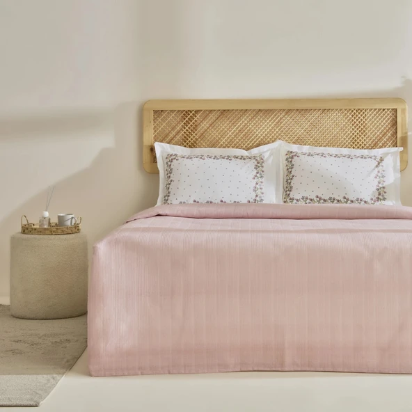 Karaca Home Roshell %100 Pamuk Çift Kişilik Pike Takımı Pudra ürün görseli 1