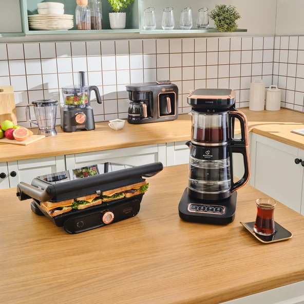 Karaca Gurme Luxury 2.0 Elektrikli Evlilik Paketi Tost, Kahve, Çay Makinesi ve Mutfak Robotu Black Copper - 6