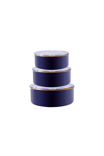 Karaca Piraye Emaye 3'lü Saklama Kabı Lacivert - Resim 2